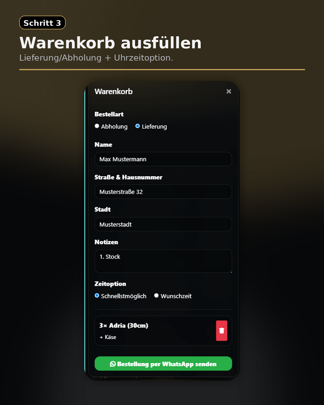 Schritt 3: Warenkorb und Daten