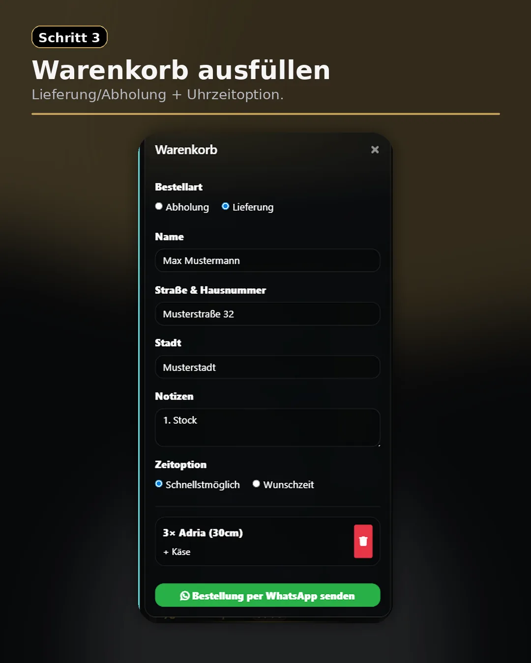 Schritt 3: Warenkorb und Daten